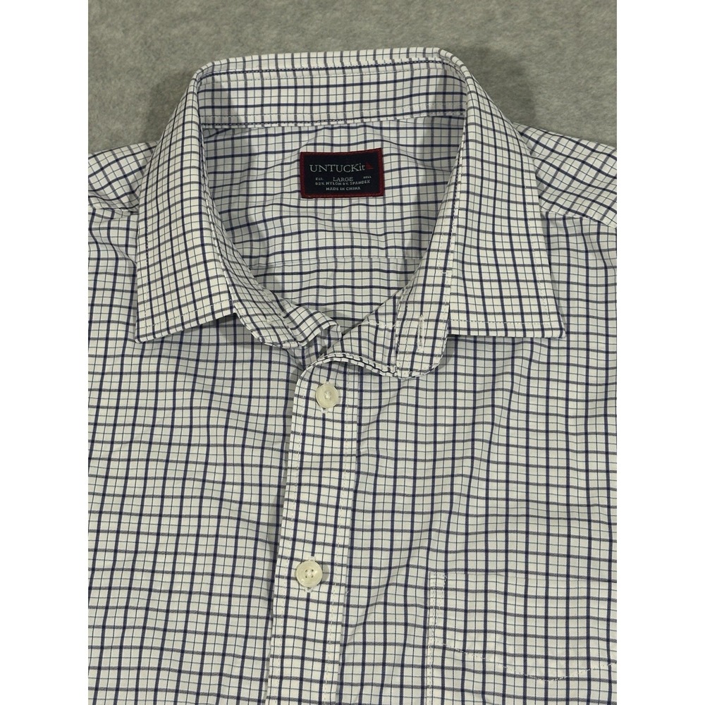 UNTUCKIT  long sleeve plaid shirt Button Up Performance Large White Blue‎